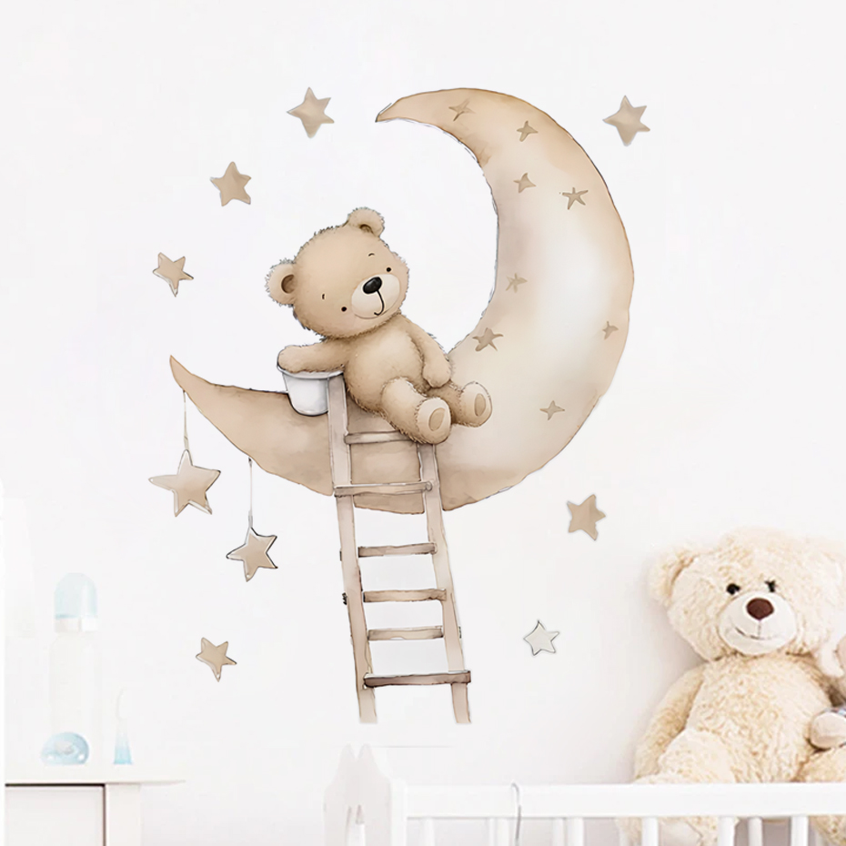Baby Nursery Decor Girl - かわいいクマスタークラウドウォールステッカーキッズルームガールズボーイズベビールーム寝室の装飾かわいい漫画動物壁紙ビニール