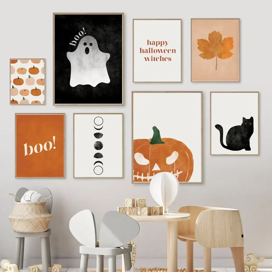 Baby Nursery Decor Girl - 猫ハロウィンソウルカボチャ壁アートキャンバス絵画北欧ポスターやプリント壁の絵赤ちゃん子供のための寝室の家の装飾