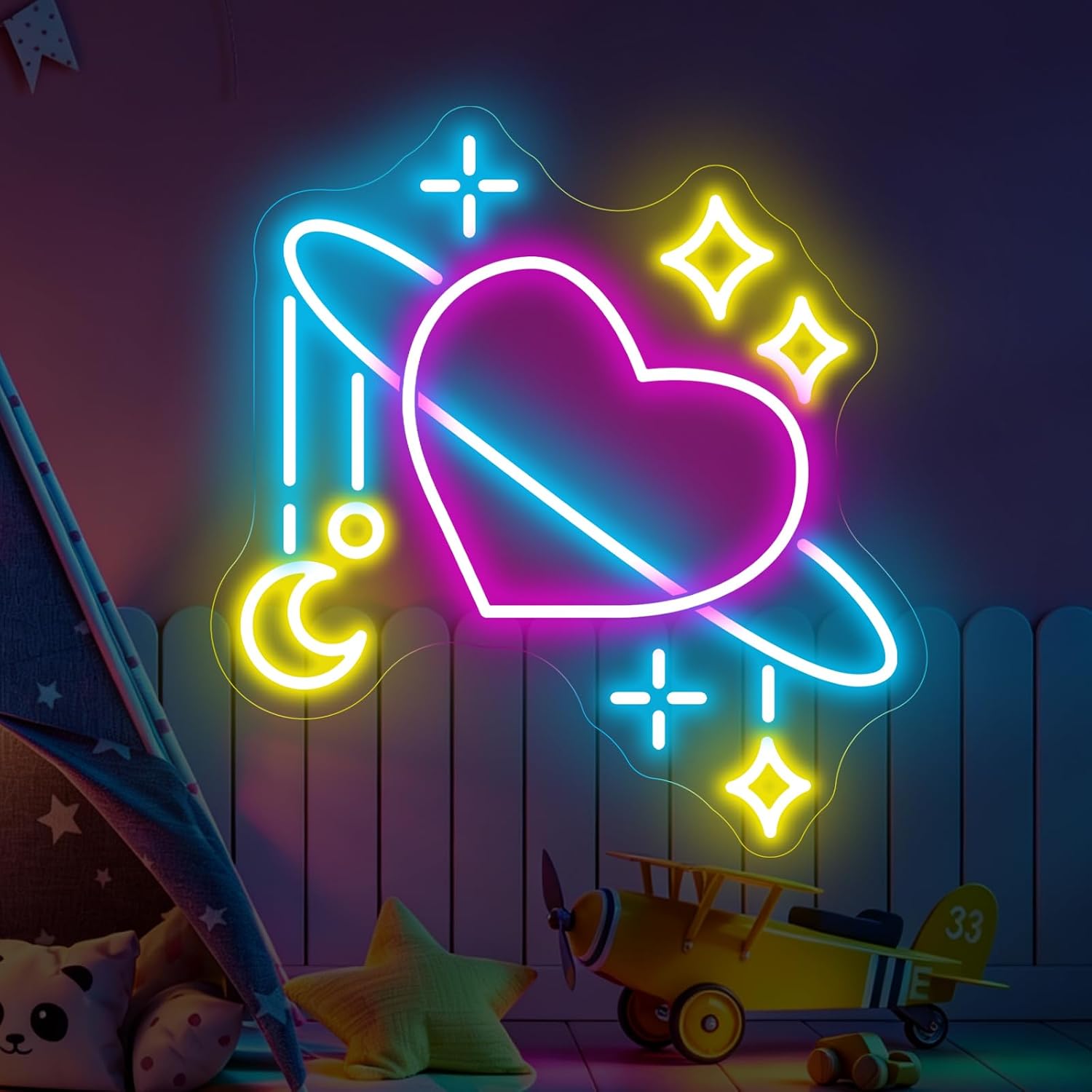 宇宙惑星ネオンサイン LEDネオンライト ギャラクシームーン - Baby Nursery Wall Lights のレビューと価格