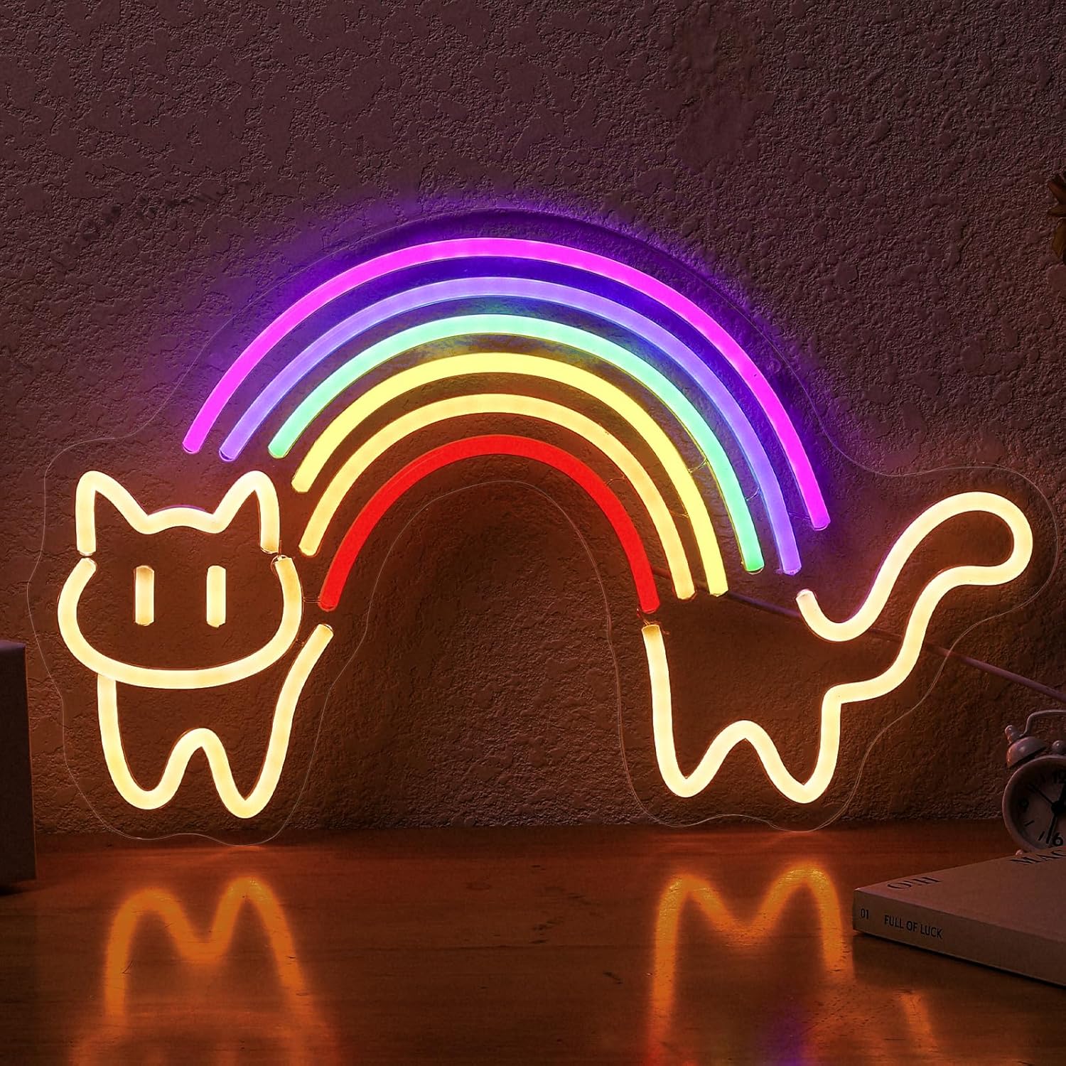 レインボーキャットネオンサイン かわいい猫ネオンライト US - Baby Nursery Wall Lights のレビューと価格