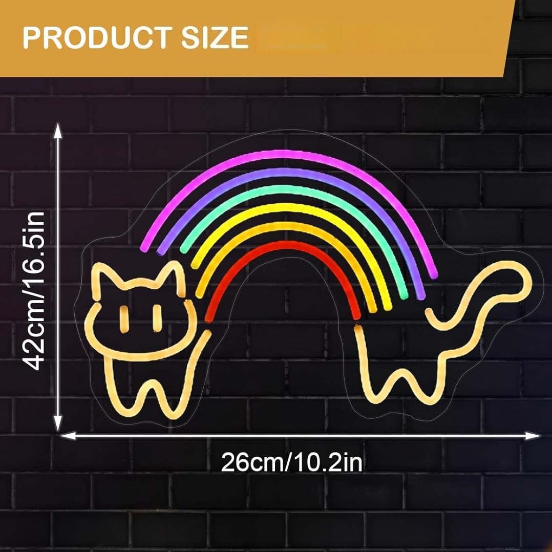 レインボーキャットネオンサイン かわいい猫ネオンライト US - Baby Nursery Wall Lights のレビューと価格