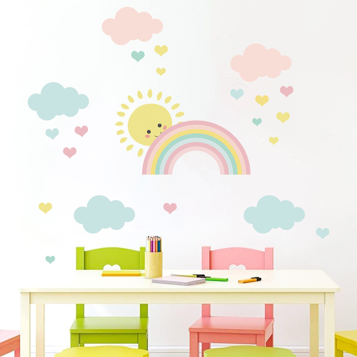 漫画太陽虹雲壁デカール保育園女の子男の子寝室の装飾アートステ - Baby Nursery Decor Girl のレビューと価格